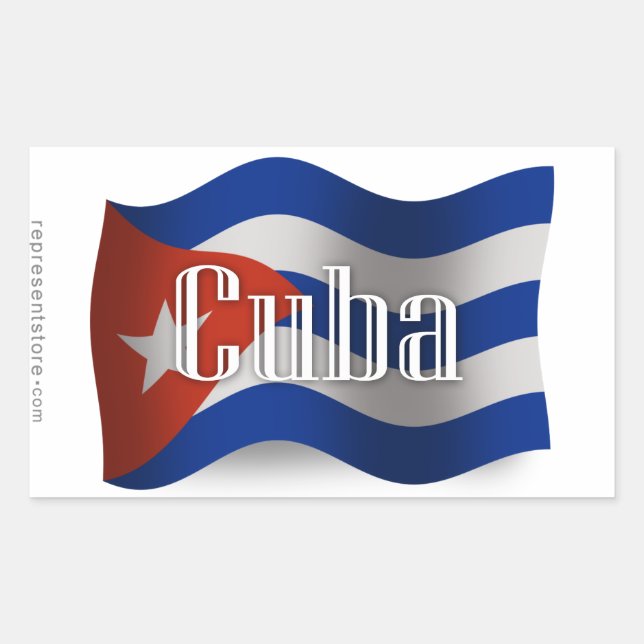 Pegatina Rectangular Bandera que agita de Cuba (Anverso)