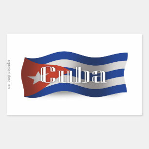 Pegatina Rectangular Bandera que agita de Cuba
