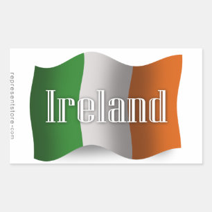 Pegatina Rectangular Bandera que agita de Irlanda