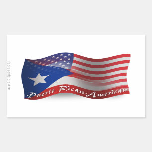 Pegatina Rectangular Bandera que agita Rican-Americana de Puerto