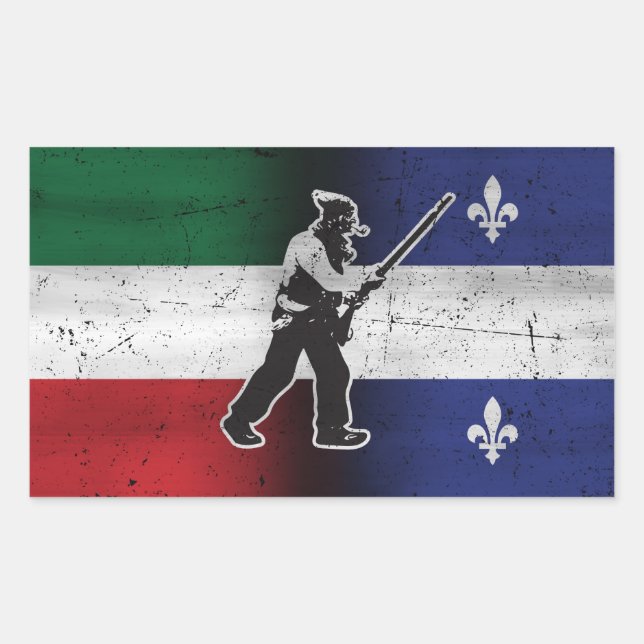 Pegatina Rectangular Bandera Quebec y Patriota Henri Julien erosionado (Anverso)