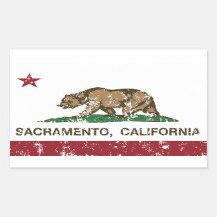 Pegatina Rectangular bandera Sacramento de California apenada