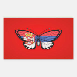 Pegatina Rectangular Bandera servia de la mariposa en rojo
