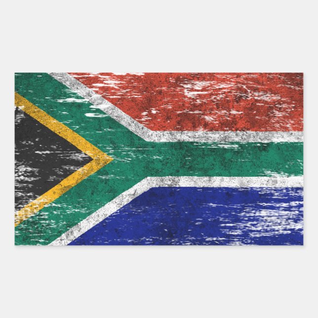 Pegatina Rectangular Bandera sudafricana esposada y rota (Anverso)