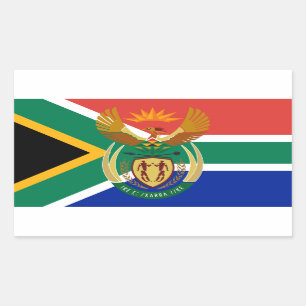 Pegatina Rectangular Bandera sudafricana y escudo de armas, Sudáfrica