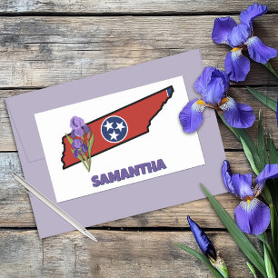 Pegatina Rectangular Bandera Tennessee y flor Personalizado Iris púrpur