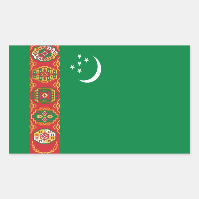 Pegatina Rectangular Bandera turcomana, bandera de Turkmenistán (Anverso)