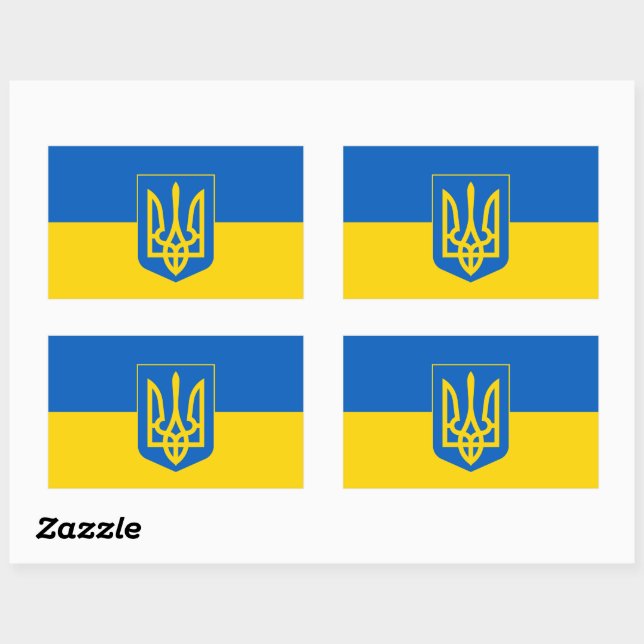 Pegatina Rectangular Bandera ucraniana con el escudo de armas (Hoja)