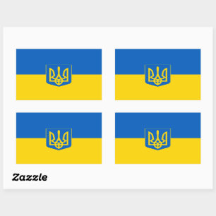 Pegatina Rectangular Bandera ucraniana con el escudo de armas