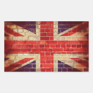 Pegatina Rectangular Bandera vintage del Reino Unido en una pared de la