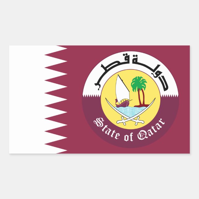 Pegatina Rectangular Bandera y emblema catarí, bandera de Qatar (Anverso)