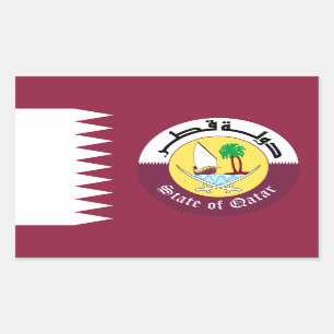 Pegatina Rectangular Bandera y emblema catarí, bandera de Qatar