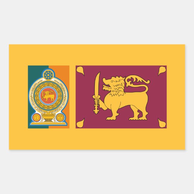 Pegatina Rectangular Bandera y emblema de Sri Lanka, bandera de Sri Lan (Anverso)