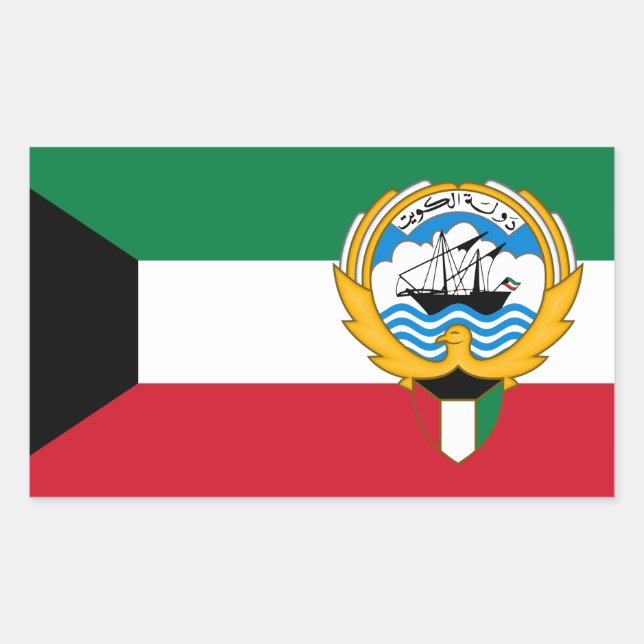 Pegatina Rectangular Bandera y emblema kuwaitíes, bandera de Kuwait (Anverso)