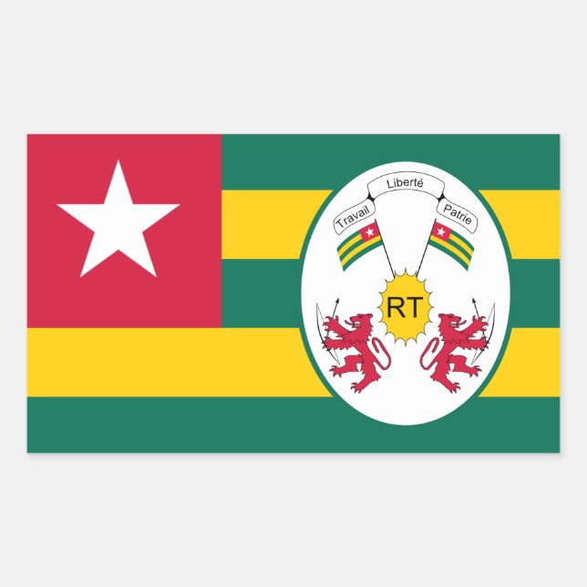 Pegatina Rectangular Bandera y emblema togoleses, bandera de Togo (Anverso)