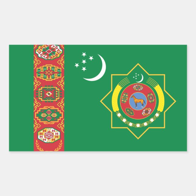 Pegatina Rectangular Bandera y emblema turcomanos, bandera de Turkmenis (Anverso)