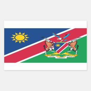 Pegatina Rectangular Bandera y escudo de armas de Namibia, bandera de N