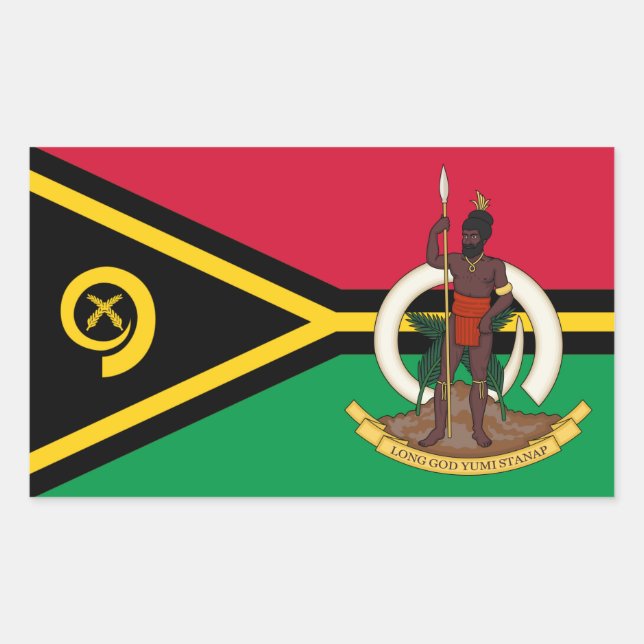 Pegatina Rectangular Bandera y escudo de armas de Vanuatu, bandera de V (Anverso)