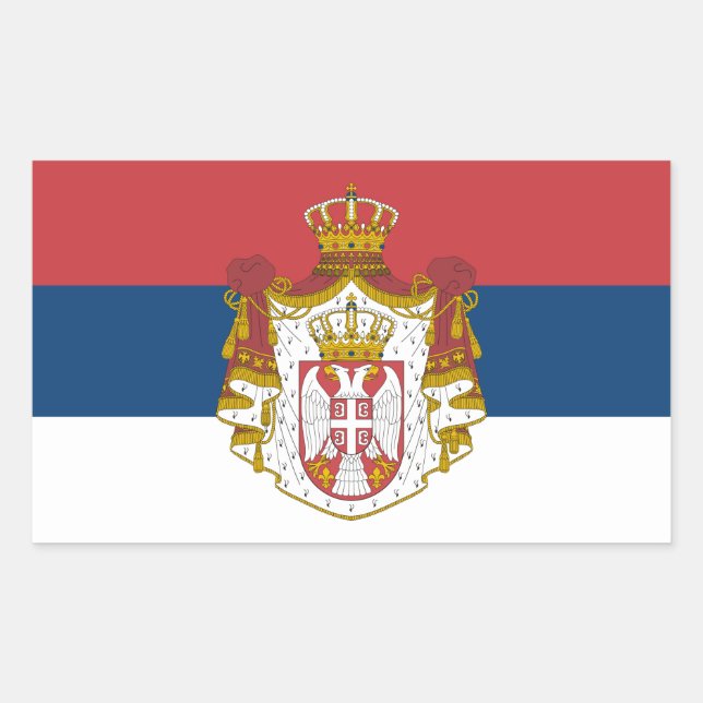 Pegatina Rectangular Bandera y escudo de armas serbios, bandera de Serb (Anverso)