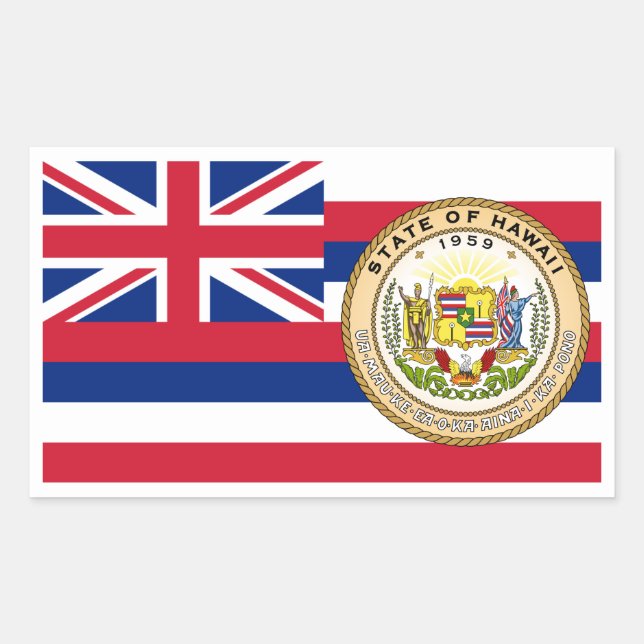 Pegatina Rectangular Bandera y foco hawaiano, bandera de Hawái (Anverso)