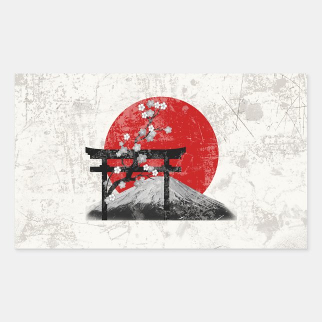 Pegatina Rectangular Bandera y símbolos de Japón ID153 (Anverso)