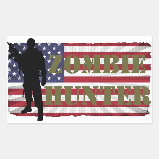 PEGATINA RECTANGULAR BANDERA ZOMBIE HUNTER AMERICANA (Anverso)