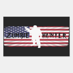 PEGATINA RECTANGULAR BANDERA ZOMBIE HUNTER AMERICANA