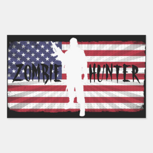 PEGATINA RECTANGULAR BANDERA ZOMBIE HUNTER AMERICANA
