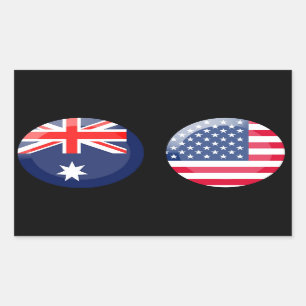 Pegatina Rectangular Banderas de Australia y Estados Unidos