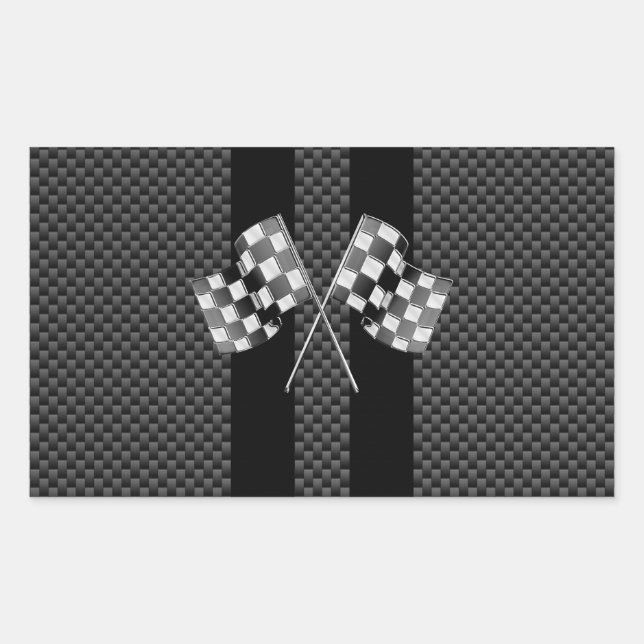 Pegatina Rectangular Banderas de Carreras en franjas negras estilo fibr (Anverso)