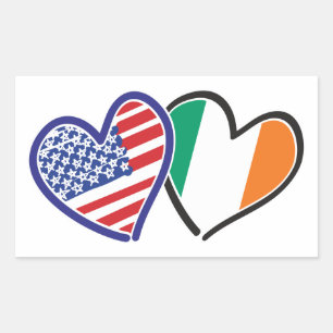 Pegatina Rectangular Banderas del corazón de Irlanda de Estados Unidos