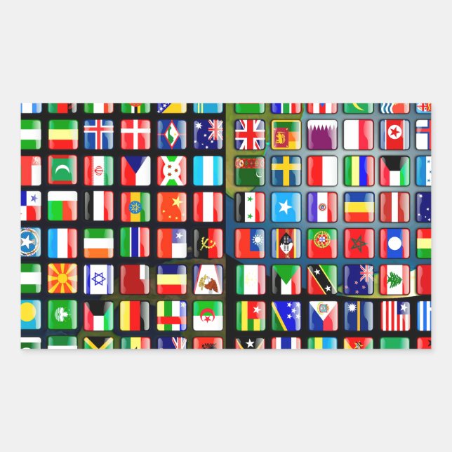 Pegatina Rectangular Banderas del mundo (Anverso)