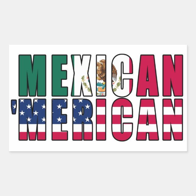 Pegatina Rectangular Banderas mexicanas norteamericanas (Anverso)