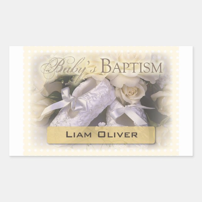 Pegatina Rectangular Baptismo del bebé neutral, nombre de Personalizabl (Anverso)