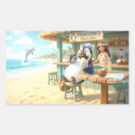 Pegatina Rectangular Bar de playa del pingüino