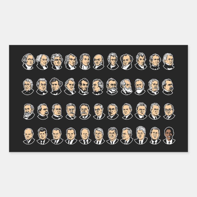 Pegatina Rectangular Barack Obama - Presidentes De Los Estados Unidos (Anverso)