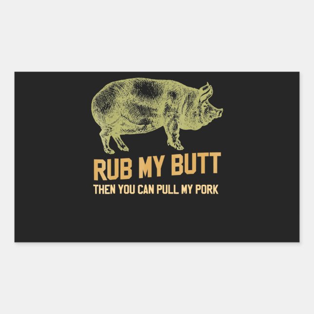 Pegatina Rectangular Barbacoa | BBQ Grill Pig Funny Pork Id Humo Que As (Anverso)