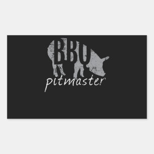 Pegatina Rectangular Barbacoa   BBQ Pitmaster Pig Grill Fars