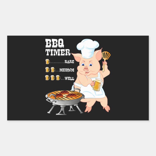 Pegatina Rectangular Barbacoa | BBQ Timer Pig Grill Barbecue Beer Lover (Anverso)