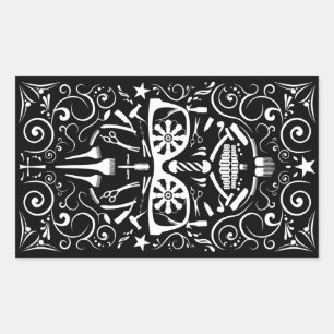 Pegatina Rectangular barbería dia de los muertos