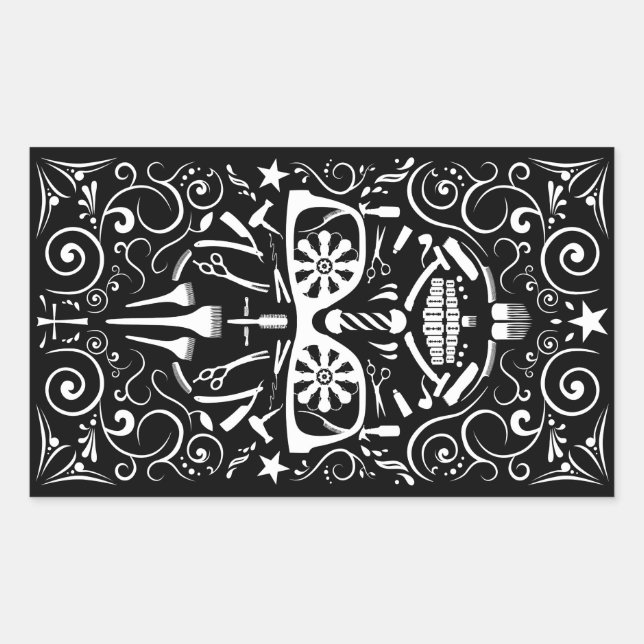 Pegatina Rectangular barbería dia de los muertos (Anverso)