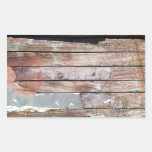 Pegatina Rectangular Barcaza Rústica Deteriorada Tablas de Madera Náuti