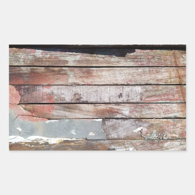 Pegatina Rectangular Barcaza Rústica Deteriorada Tablas de Madera Náuti (Anverso)