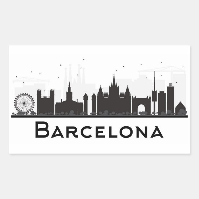 Pegatina Rectangular Barcelona, España | Línea aérea de la ciudad blanc (Anverso)