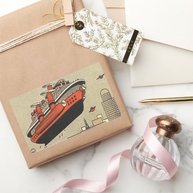 Pegatina Rectangular Barco de crucero de helicóptero de ciencia ficción (Regalar)