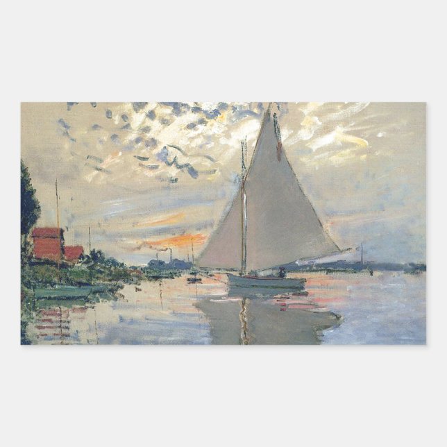 Pegatina Rectangular Barco de vela de Monet Impresionismo Francés Arte  (Anverso)