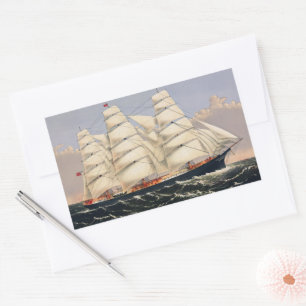 Pegatina Rectangular Barco de Vela Náutico Antiguo Currier & Ives