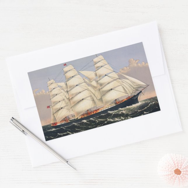Pegatina Rectangular Barco de Vela Náutico Antiguo Currier & Ives (Sobre)