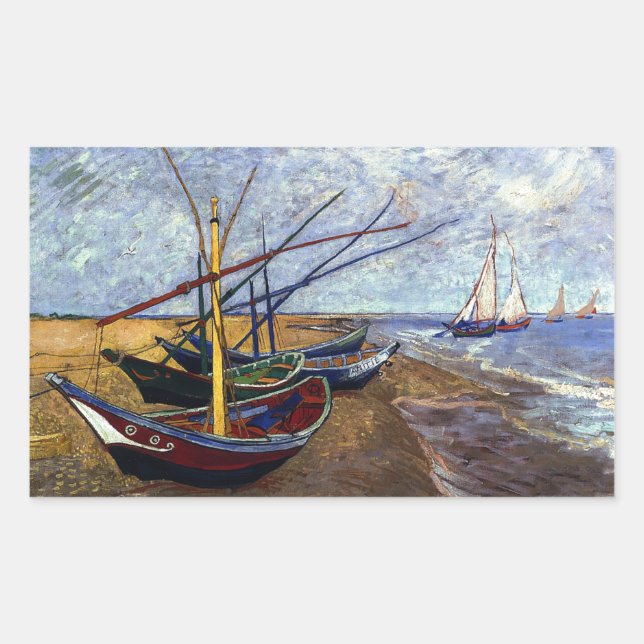 Pegatina Rectangular Barcos de pesca en la playa (Anverso)