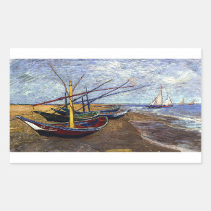 Pegatina Rectangular Barcos de pesca en la playa